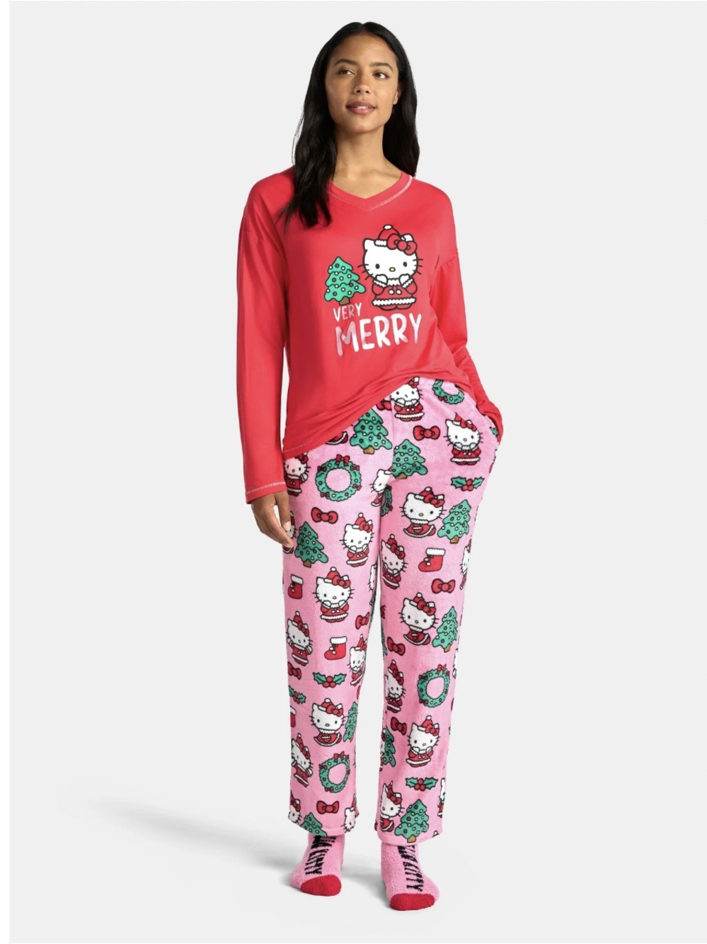 NWT Hello Kitty women Red/Pink 'Very Merry' Holiday Pajama Set Sz XS,S,M,L & XL